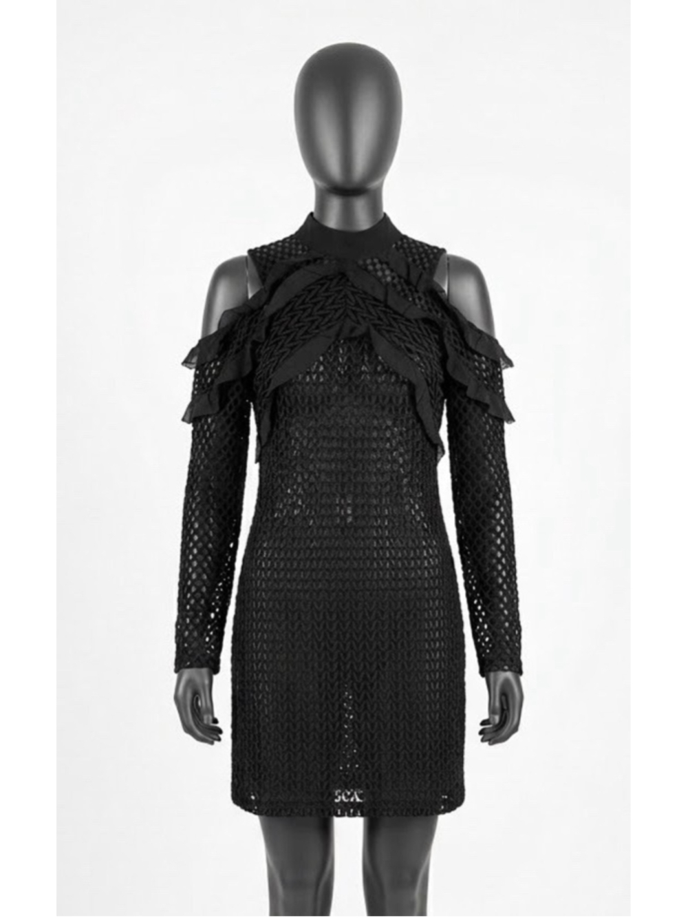 Self-Portrait Purl Knit Cold Shoulder Dress 4 Purl Knit Layered Organza Ruffles
